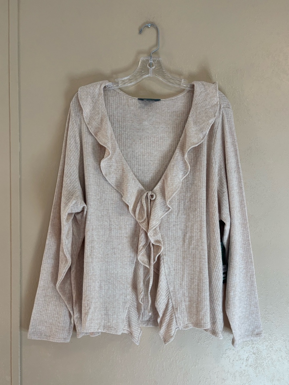 NWT Terra & Sky Women’s Tie Front Ruffle Cardigan Sweater sz 3X